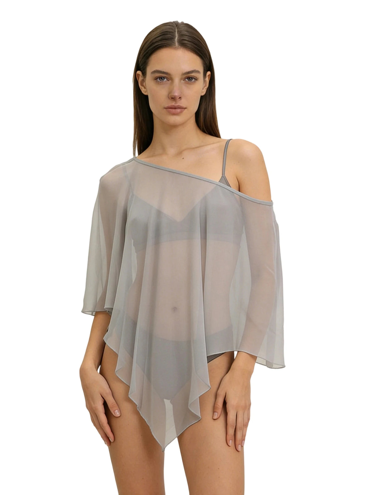Poncho Trasparente per Donne, Scialle Asimmetrico in Rete, Mantella in Chiffon Trasparente, Copricostume per Abiti da Sera e Matrimoni