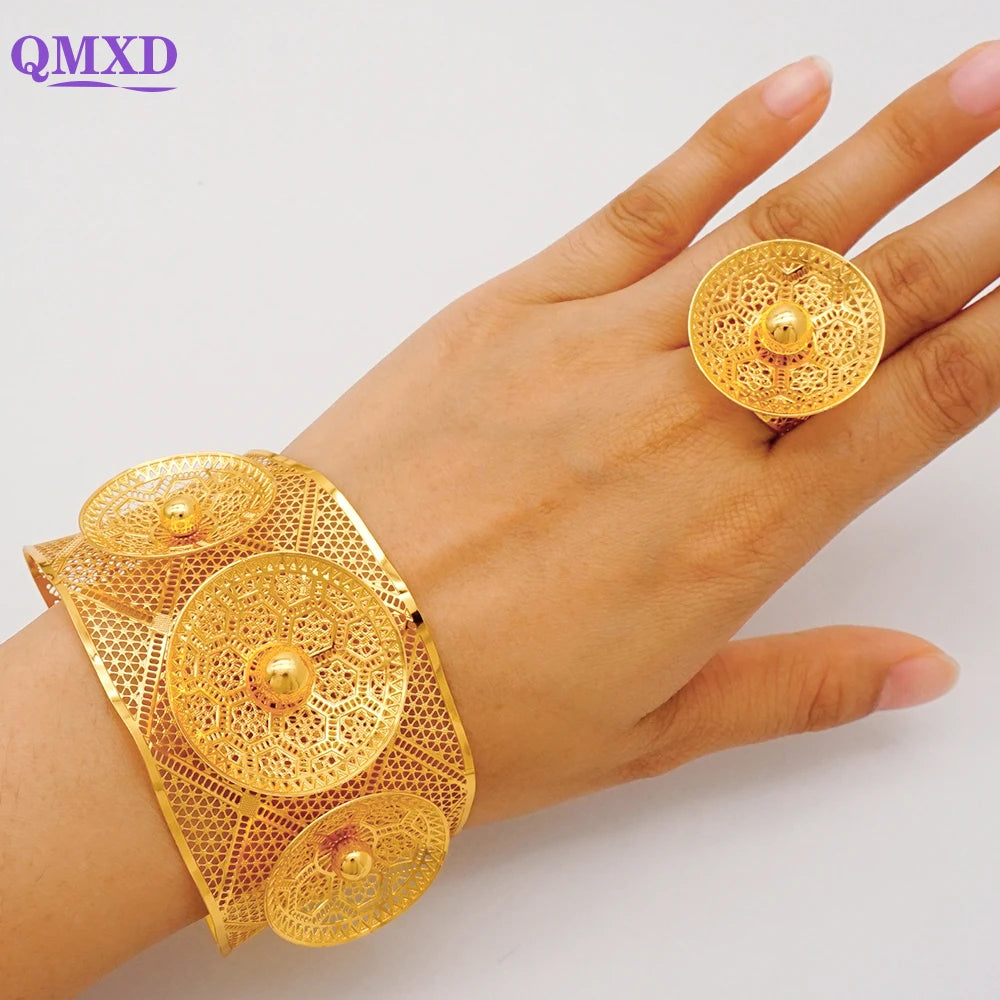Bracciale color oro Dubai con anello per donna Bracciale con polsino a catena con ciondoli Bracciale indiano Arabo Francia Regali di gioielli da sposa