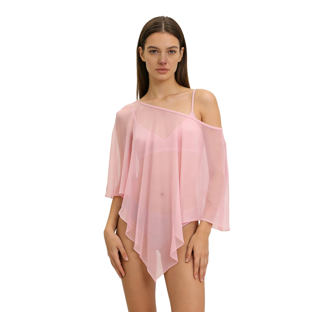 Poncho Trasparente per Donne, Scialle Asimmetrico in Rete, Mantella in Chiffon Trasparente, Copricostume per Abiti da Sera e Matrimoni