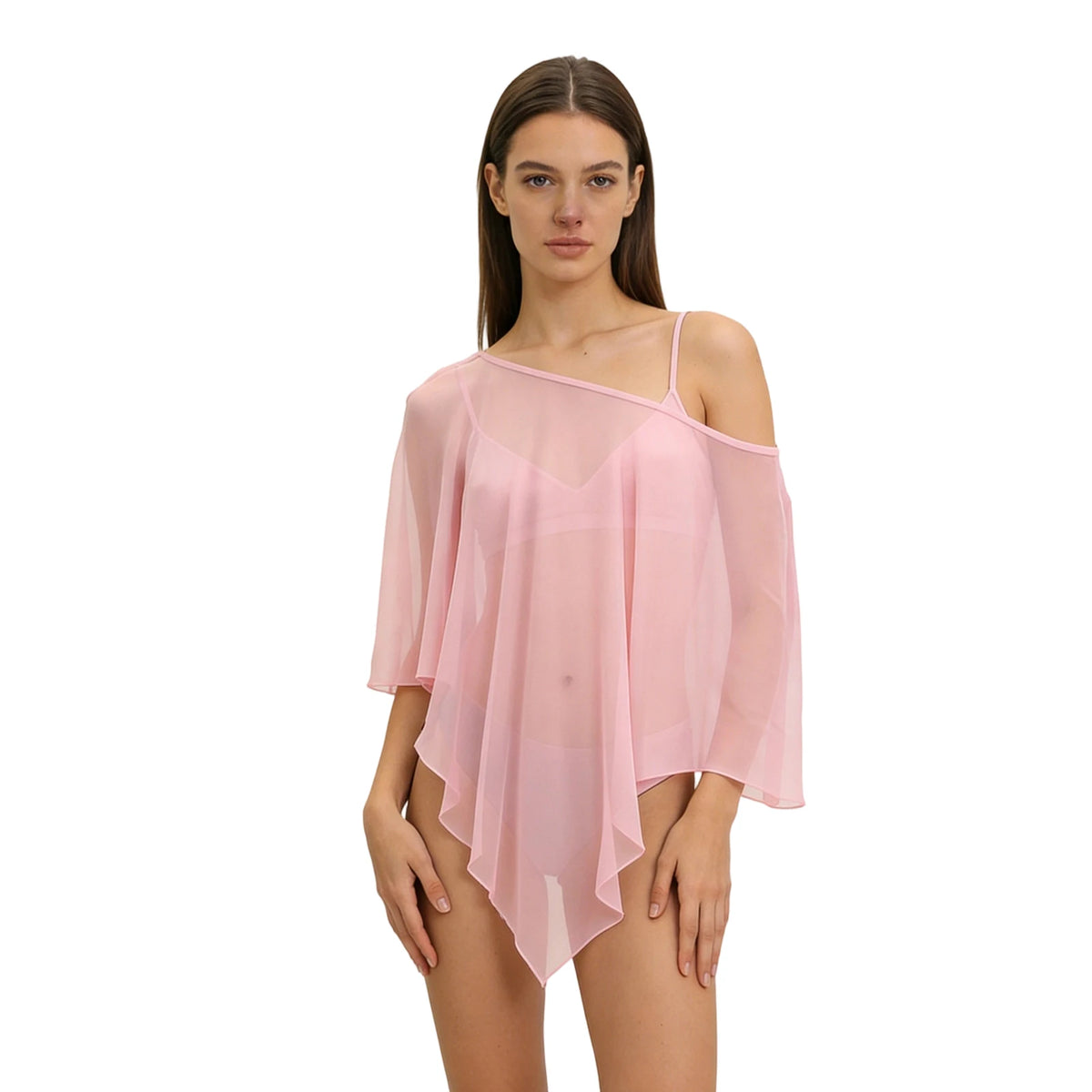 Poncho Trasparente per Donne, Scialle Asimmetrico in Rete, Mantella in Chiffon Trasparente, Copricostume per Abiti da Sera e Matrimoni