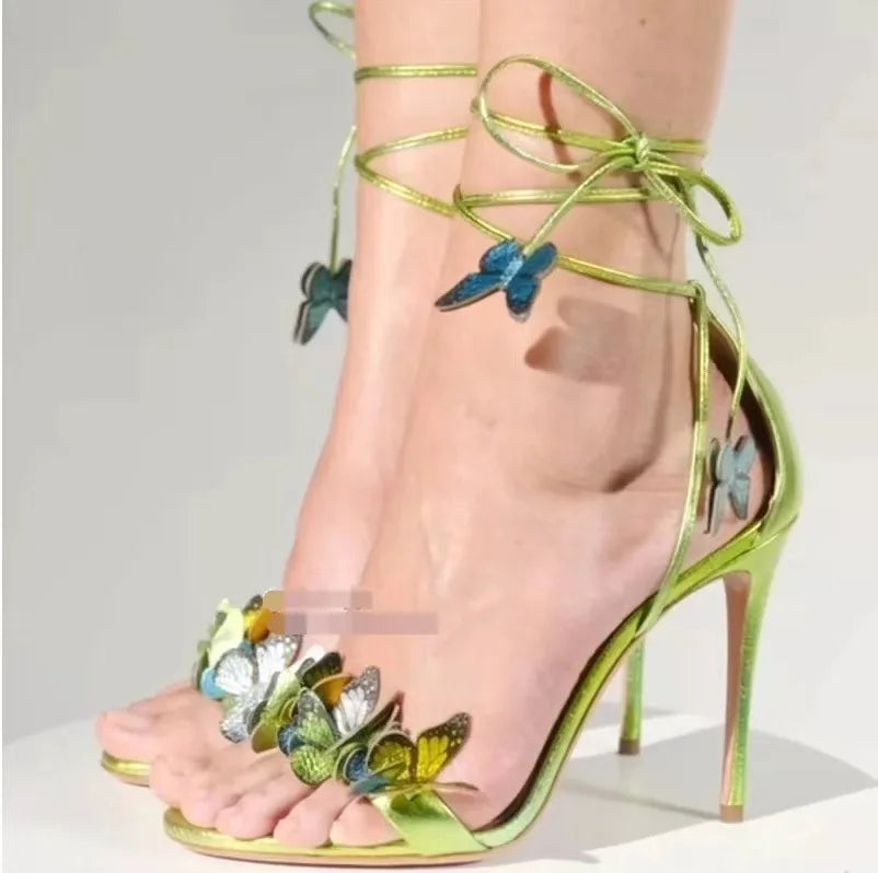Sandali Donna Estivi 2026 con Tacco a Farfalla Sottile Giallo, Misura Piccola, Versatili, Sexy, con Cinturino Singolo, alla Moda