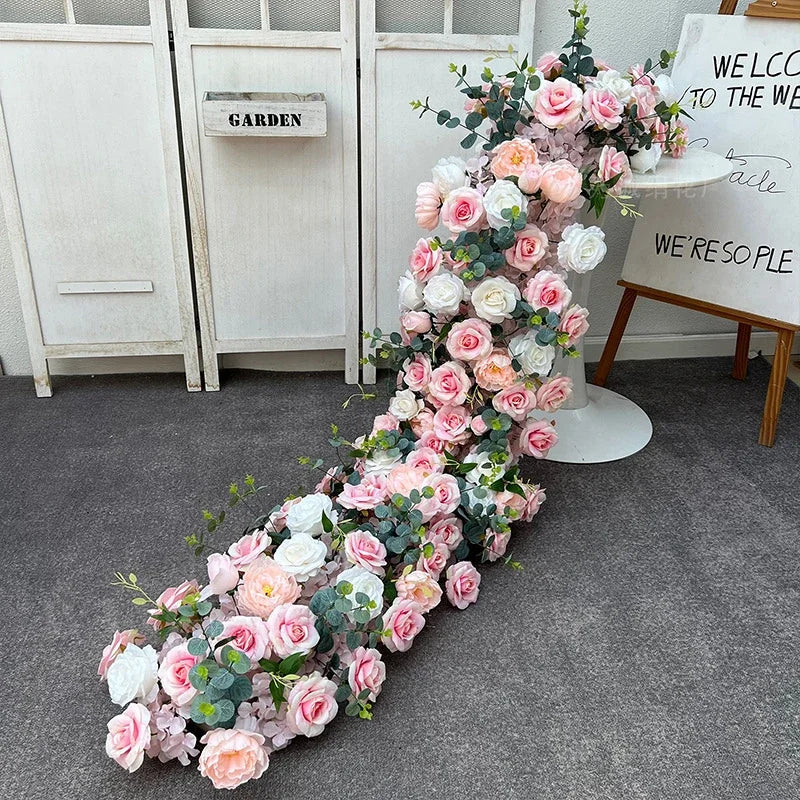 5D Luxury Artificial Flowers Wedding Decoration Table Long Runner Flower Row Floral Backdrop Arrangement Wall Arch Decor Props