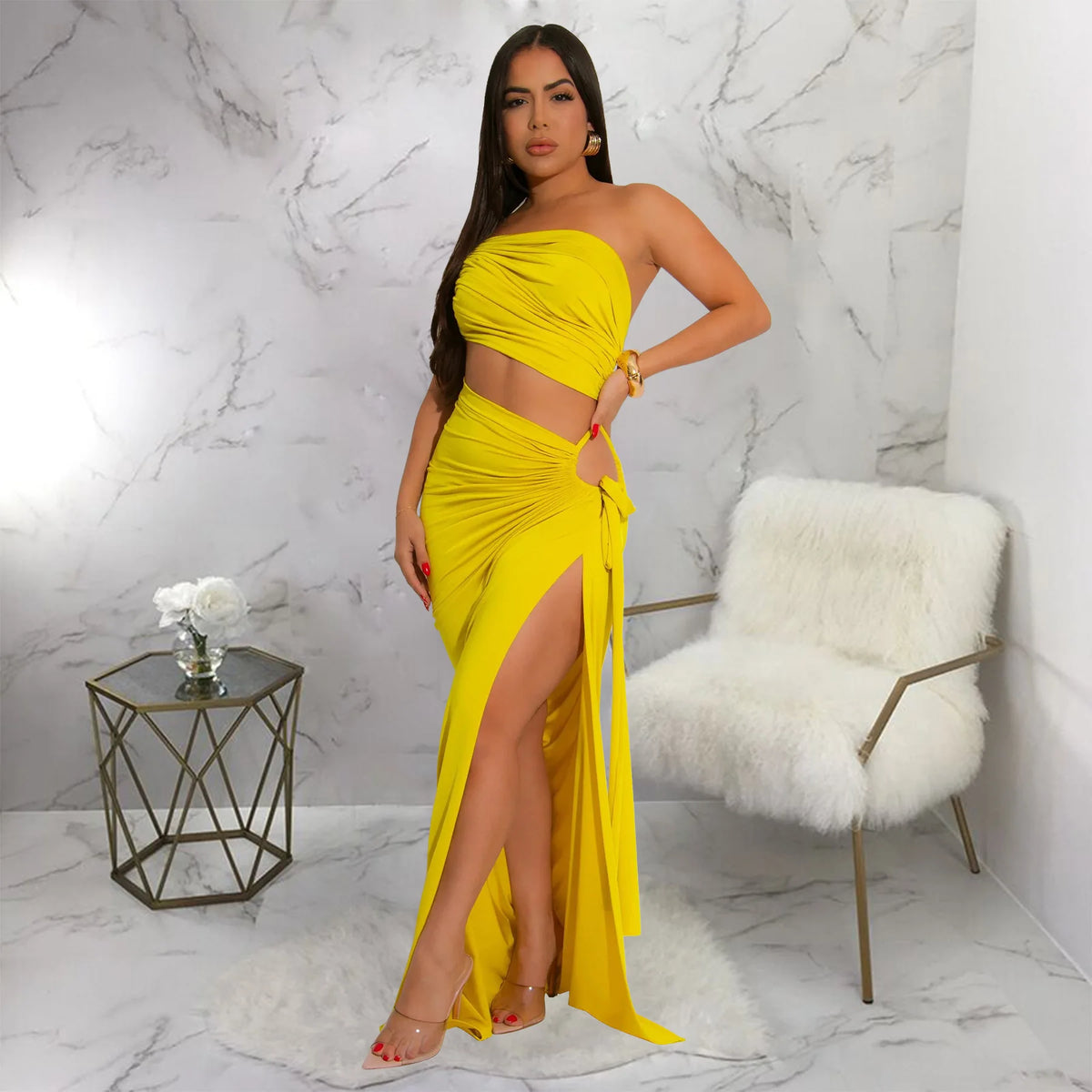 CM.YAYA Donne Senza Maniche Scava Fuori Senza Spalline Aderente Midi Lungo Maxi Vestito 2025 Estate Backless Abiti Da Festa Sexy Abiti