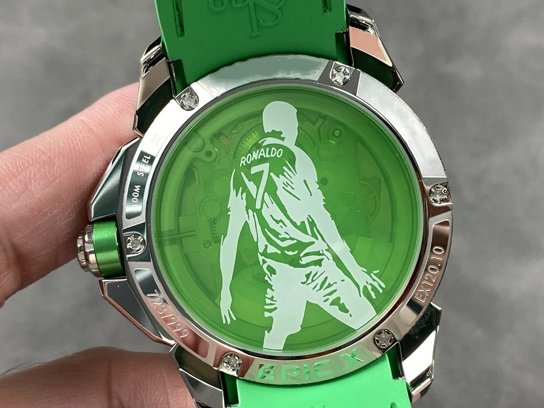 Orologio Meccanico Automatico Sportivo con Quadrante Scheletrato, Ghiera Verde e Cinturino in Silicone