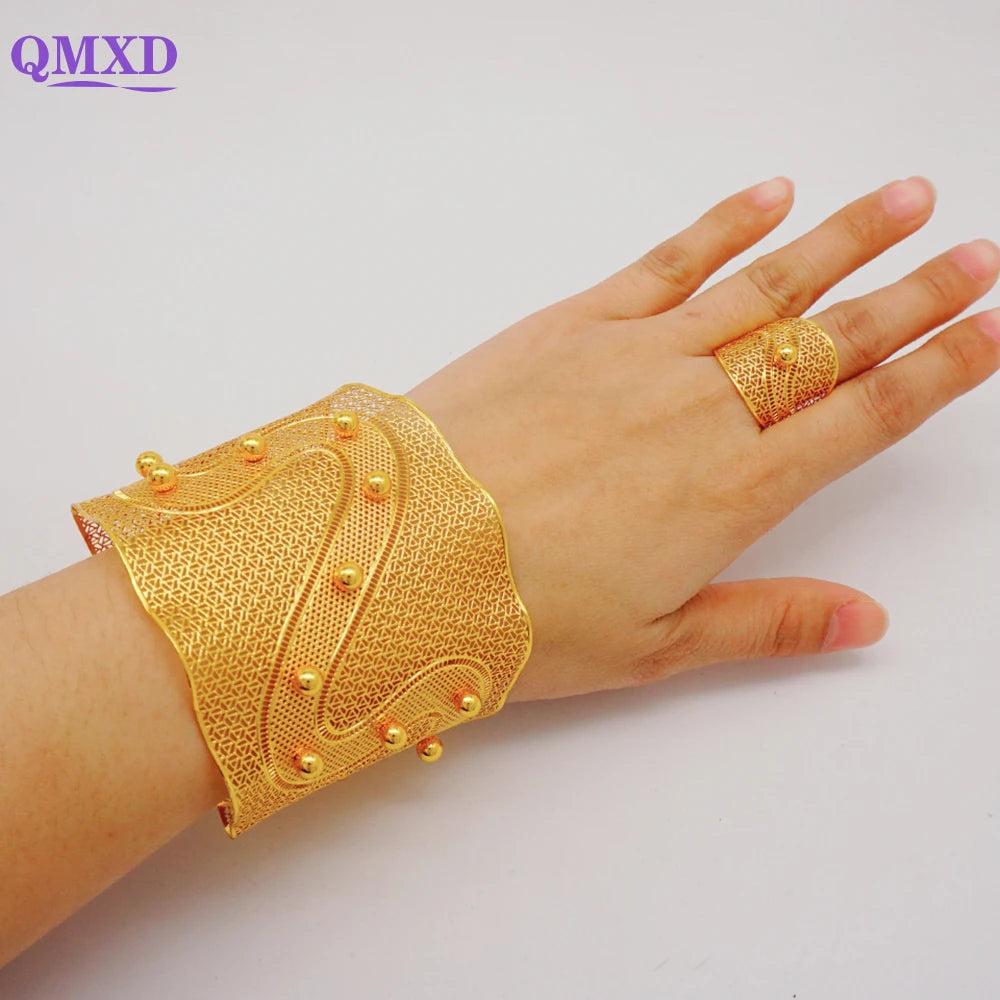 Bracciale color oro Dubai con anello per donna Bracciale con polsino a catena con ciondoli Bracciale indiano Arabo Francia Regali di gioielli da sposa
