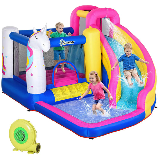 Unicorn bouncy castle incl. Blower, slide, water basin U. Basketball hoop 360x305x210cm