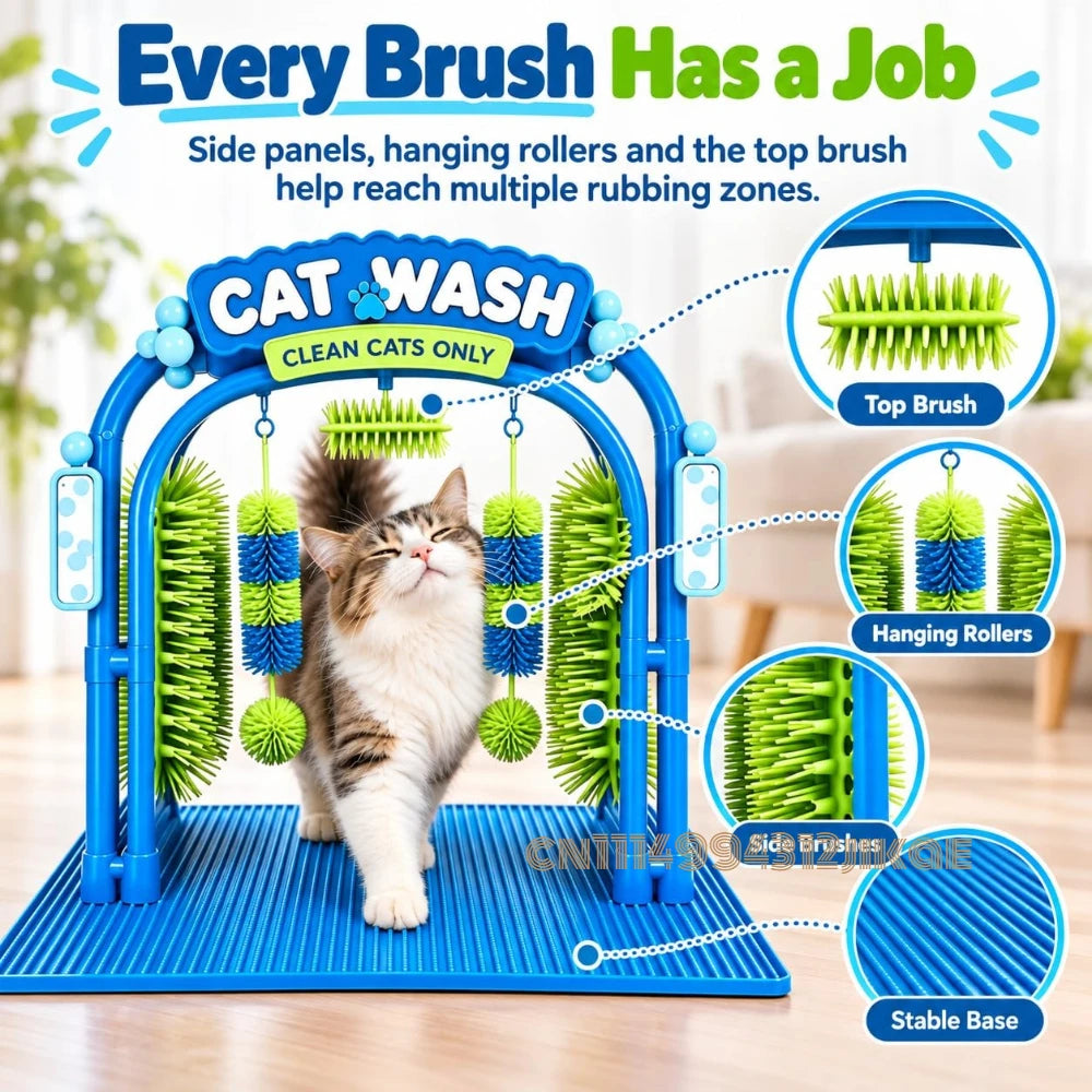 Cat Car Wash Toy, The Cat Wash Scratcher,Cat Wash Grooming Station,Self grooming arch with soft brushes helps cats enjoy massage