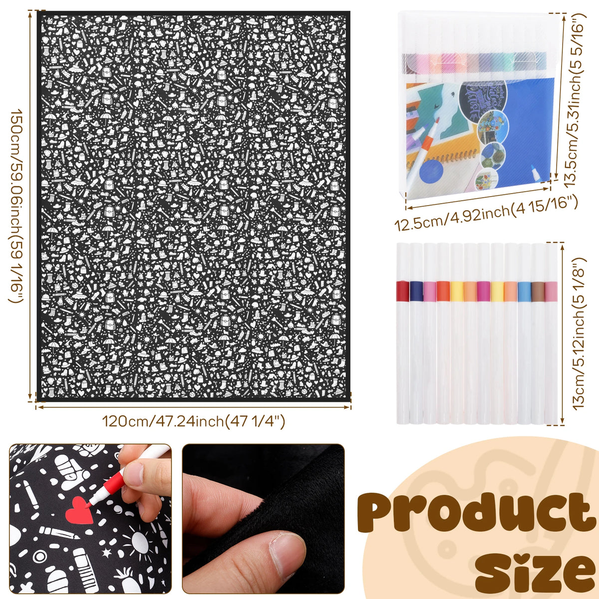 DIY Coloring Blanket Washable Reusable Fleece Throw Color Your Own Blanket Set with 24 Markers Kids Arts Crafts Gift