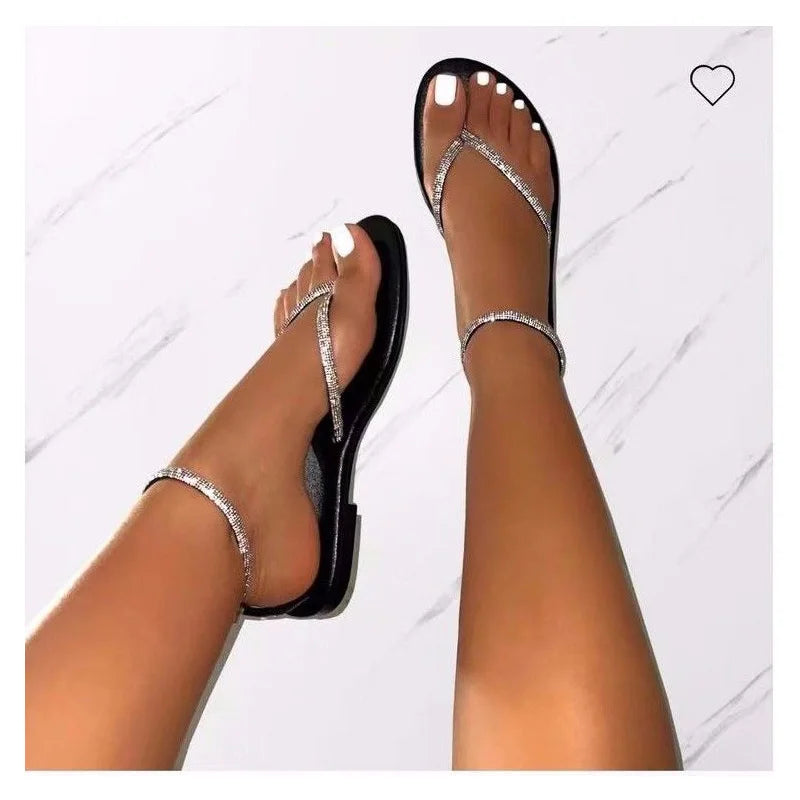 Sandali infradito da donna con strass, stile europeo e americano, punta tonda, sexy, aperti, da spiaggia, casual, estivi
