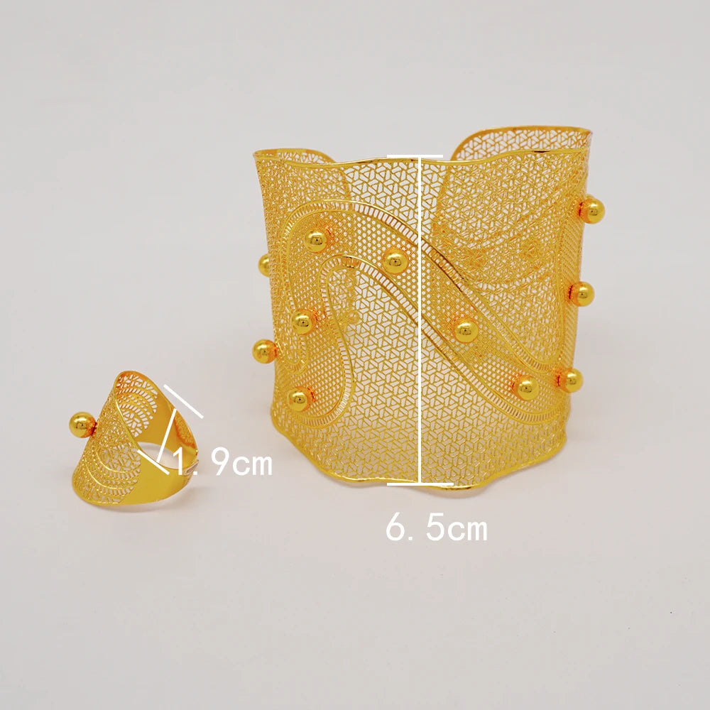 Bracciale color oro Dubai con anello per donna Bracciale con polsino a catena con ciondoli Bracciale indiano Arabo Francia Regali di gioielli da sposa