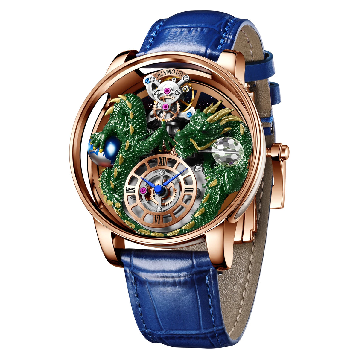 2024 PINDUCelestial Series orologio da uomo Traditionnelle Artisanat Dragon orologio al quarzo specchio curvo orologio dal Design completamente trasparente