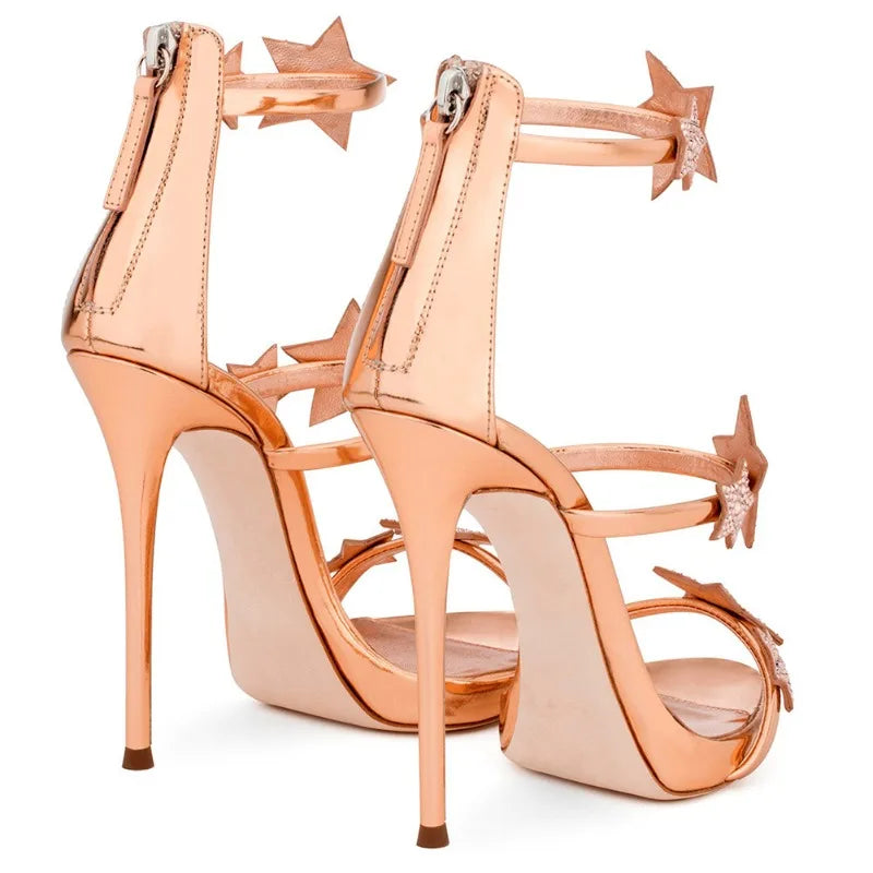 Nuovi Sandali Estivi da Donna con Diamanti e Bottoni a Stella, Tacchi a Spillo, Scarpe da Sposa Sexy con Punta Aperta, Tacchi Sottili, Calzature di Lusso di Nicchia