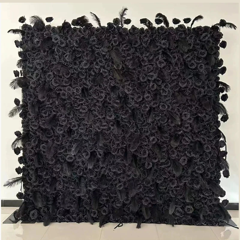 New 5D pink Feather Fabric Flower Wall Wedding Backdrop Decor Cloth Green Plants Wall Birthday Party Event Props Window Display