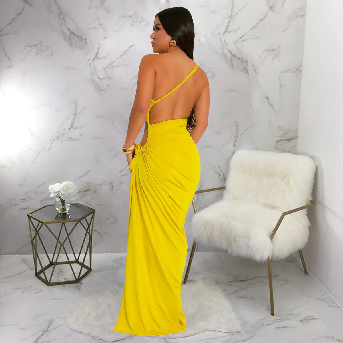 CM.YAYA Donne Senza Maniche Scava Fuori Senza Spalline Aderente Midi Lungo Maxi Vestito 2025 Estate Backless Abiti Da Festa Sexy Abiti