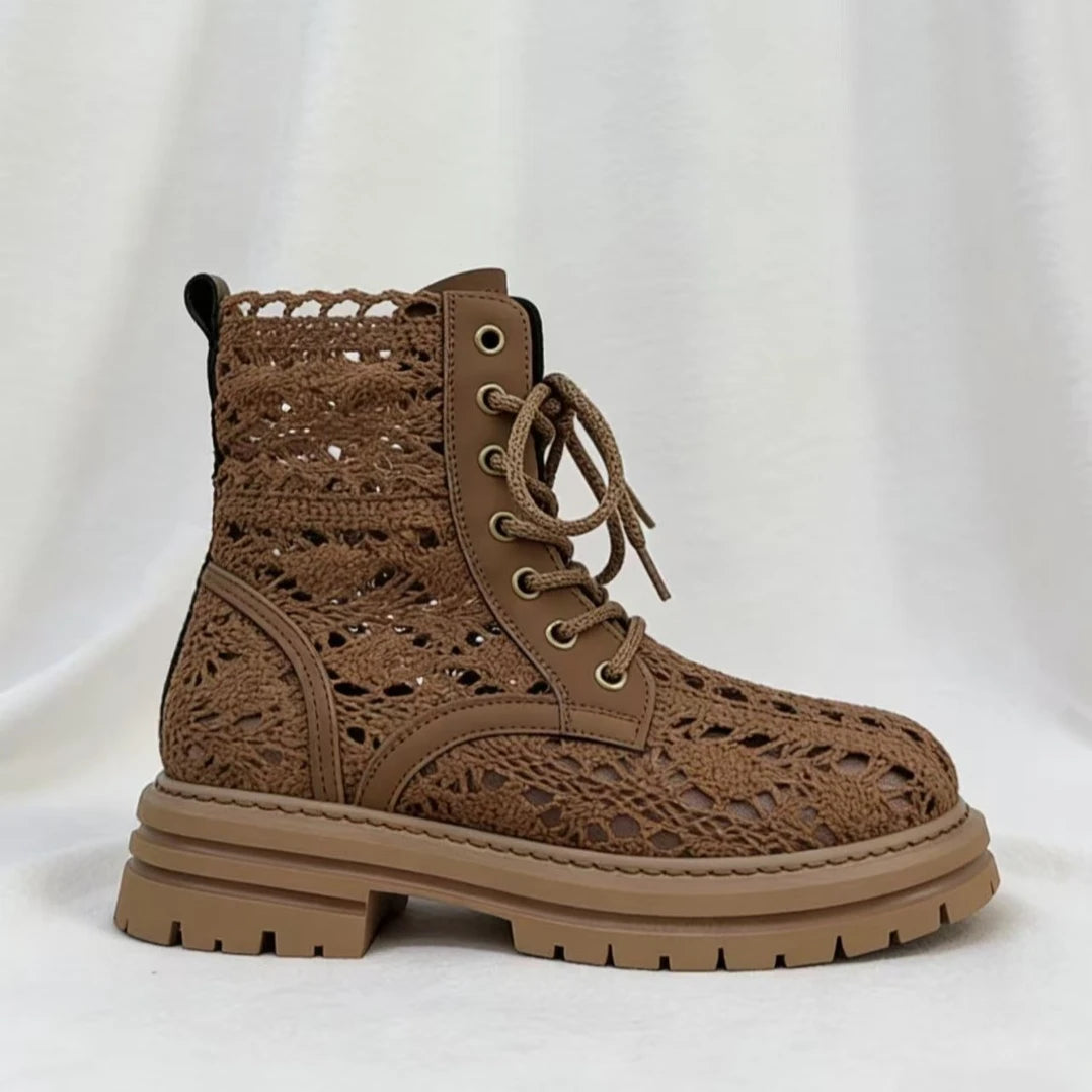 Scarpe Retrò da Donna, Stivali Estivi con Pizzo Traforato, Stivaletti alla Moda con Plateau, Scarpe di Lusso Firmate, Botas Mujer