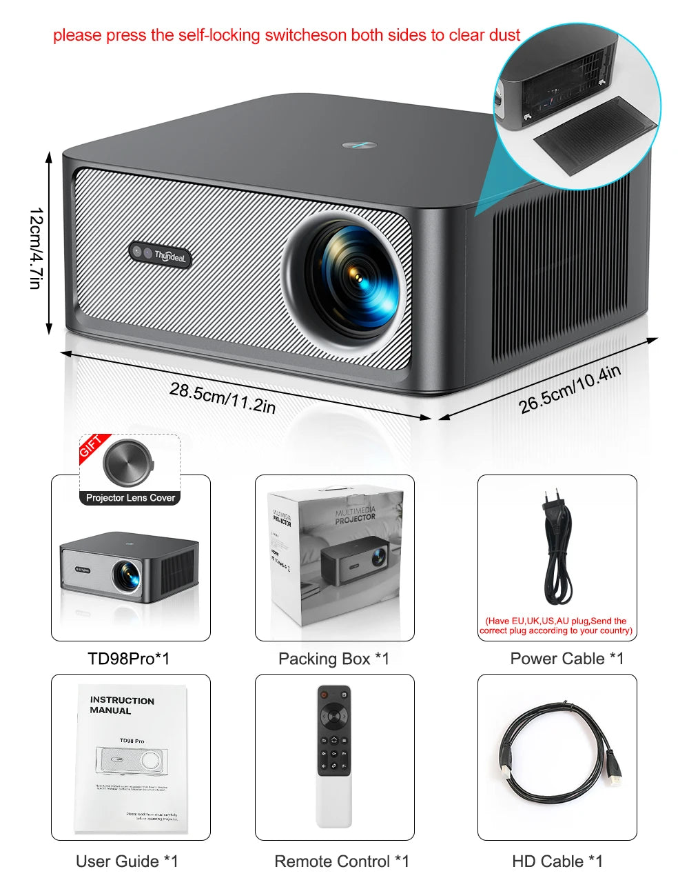  ThundeaL 4K TD98Pro 2G 32G Full HD 1080P Portable Projector Android WiFi 3D Video Projector Samrt TV Cinema Home Outdoor Game