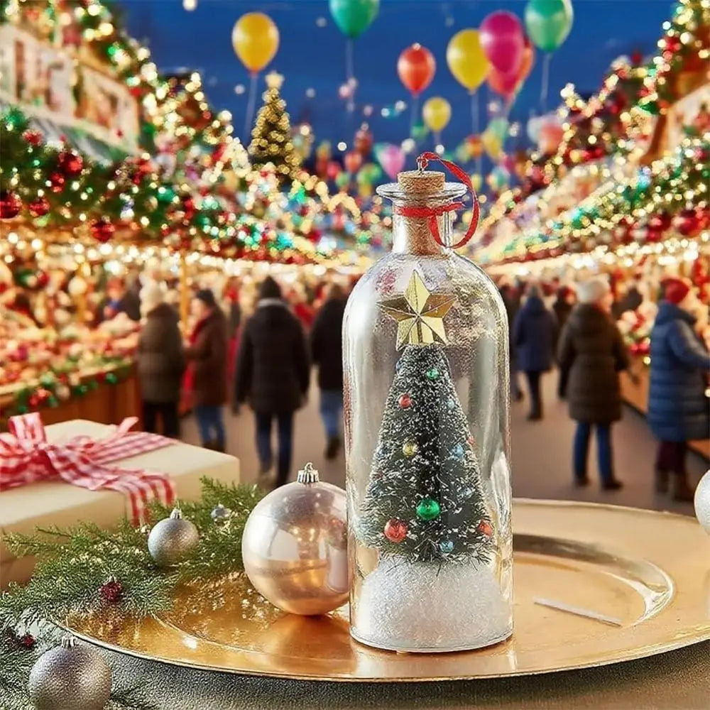 Recordable Christmas Tree Message Bottle Xmas Holiday Keepsake Christmas Props Snowy Scene in Nostalgic Bottle