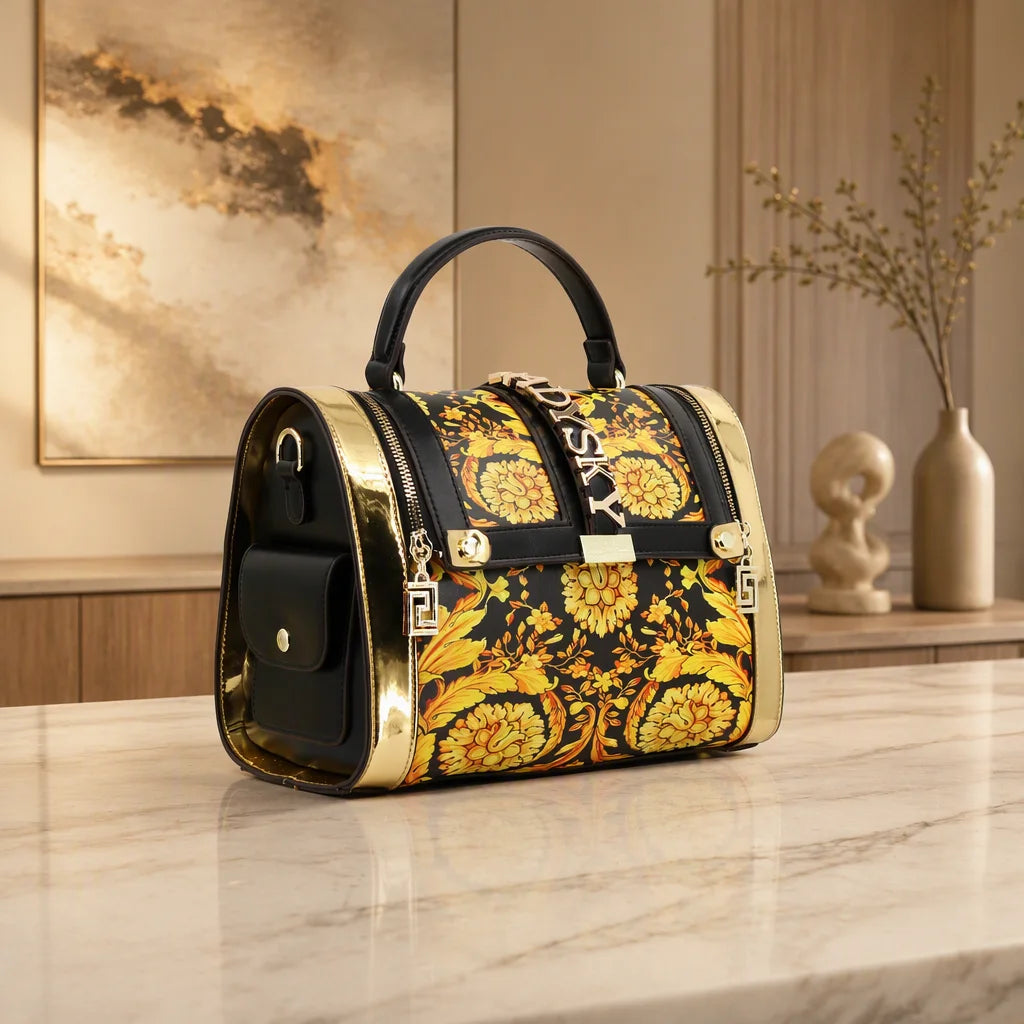 Borsa da donna con stampa di fiori e piante alla moda Borsa da donna con cuscino con cuciture intelligenti Borsa da donna di grande volume Borsa a spalla singola