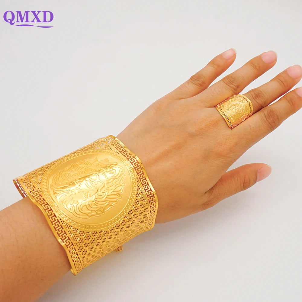 Bracciale color oro Dubai con anello per donna Bracciale con polsino a catena con ciondoli Bracciale indiano Arabo Francia Regali di gioielli da sposa