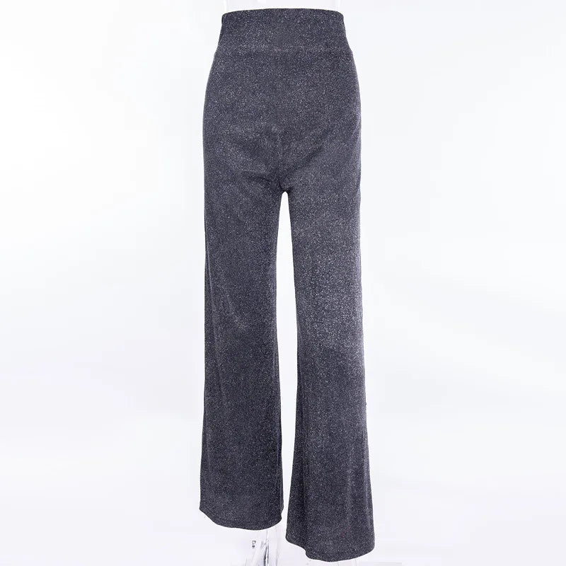 Moda elegante pantaloni a vita alta donna 2024 primavera drappo dritto paillettes Clubwear pantaloni Y2k estetica Vintage Streetwear