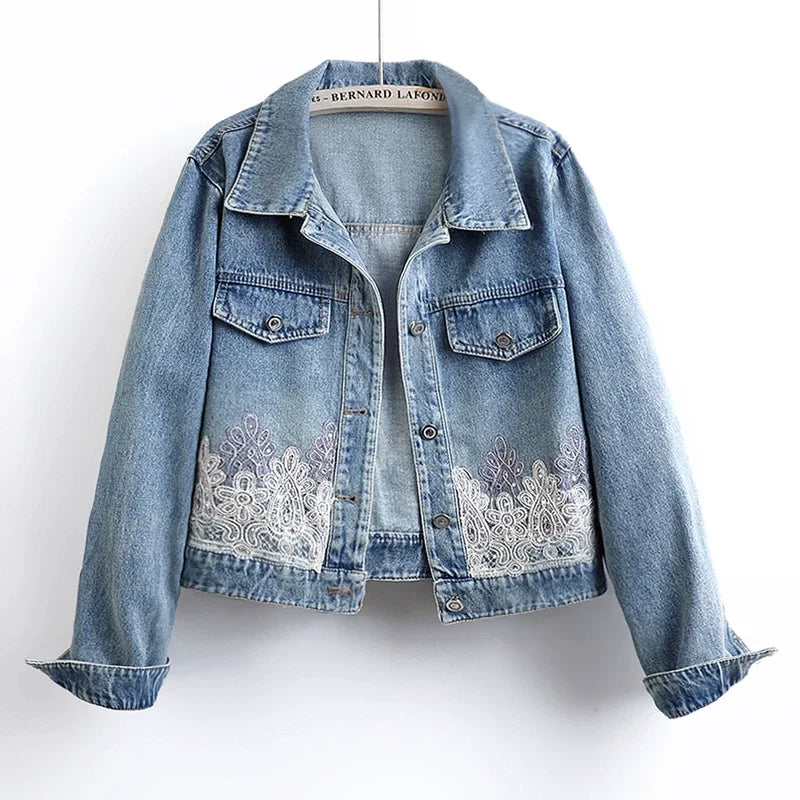 Nuova Collezione Primavera/Estate Giacca di Jeans Casual con Ricamo Jacquard Retrò