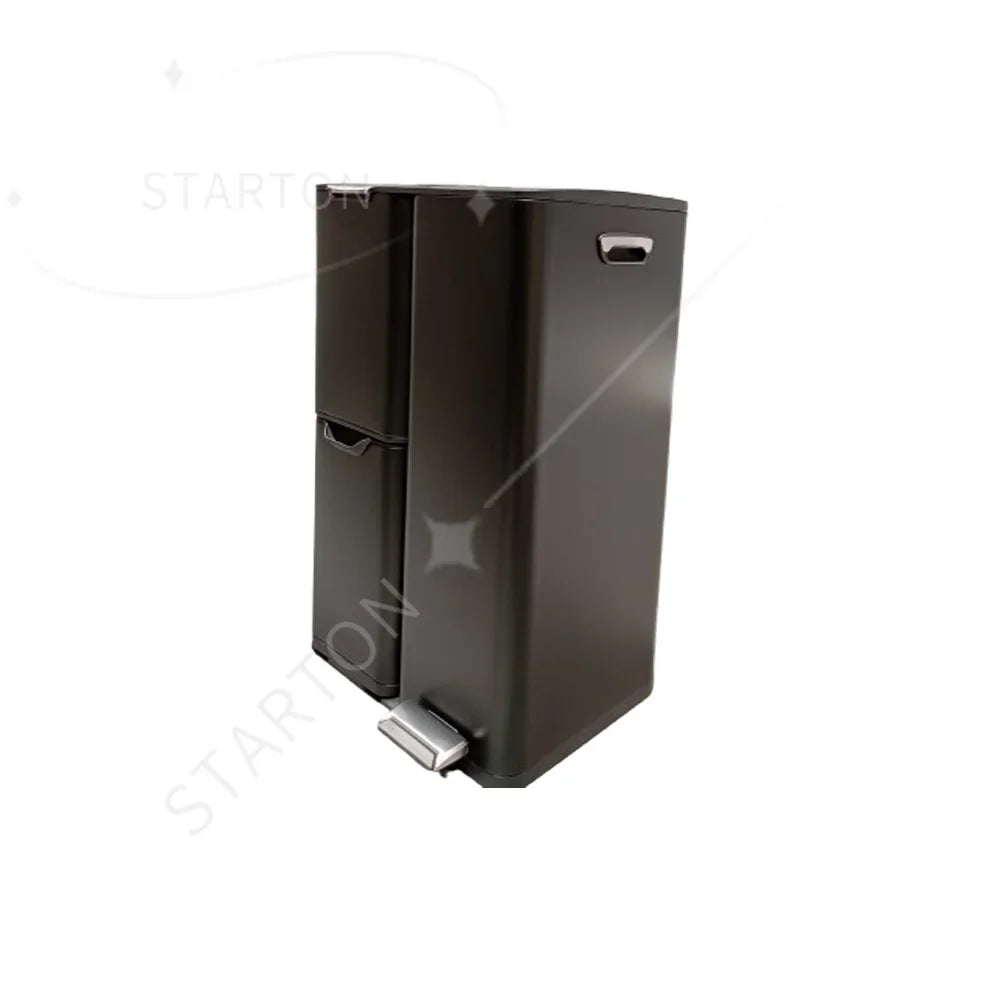 60L Triple Compartment Stainless Steel Recycling Bin with Pedal Press Button on Top Kitchen Trash Bin Recycle Bin