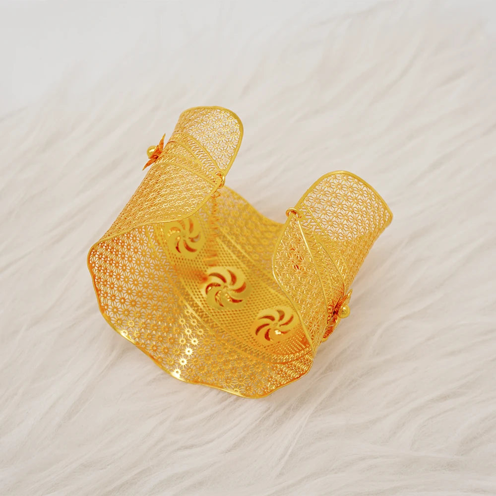 Bracciale color oro Dubai con anello per donna Bracciale con polsino a catena con ciondoli Bracciale indiano Arabo Francia Regali di gioielli da sposa