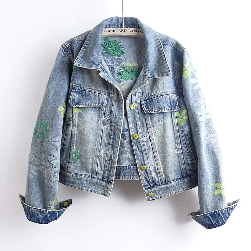 Nuova Collezione Primavera/Estate Giacca di Jeans Casual con Ricamo Jacquard Retrò