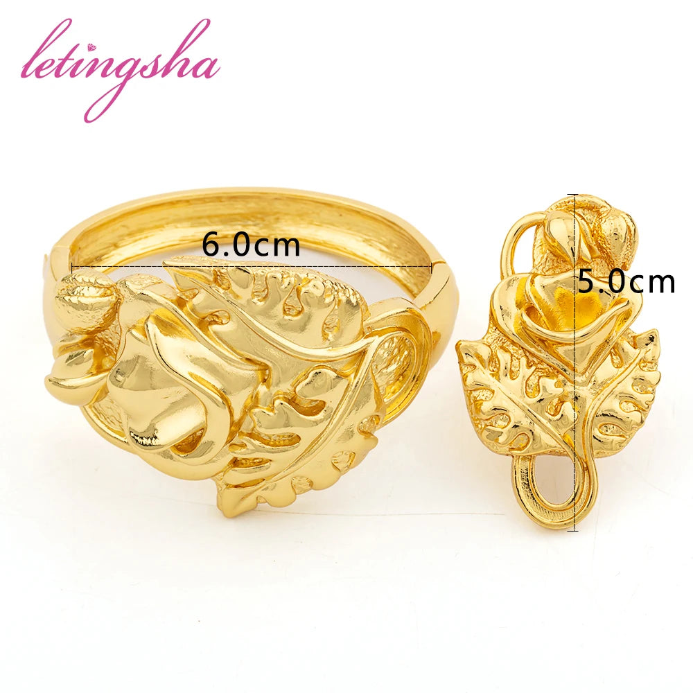Colore oro rotondo Design spazzolato polsino braccialetto anello Set gioielli di moda Set per le donne nuovo Design braccialetto matrimoni gioielli da sposa