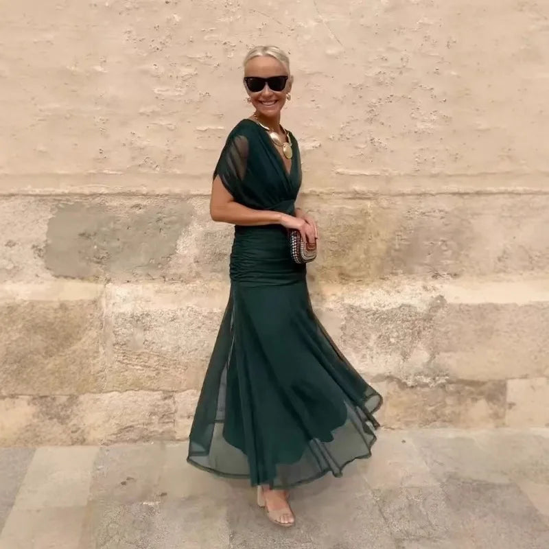 Abito Midi Estivo da Donna con Stampa in Rete e Spalline Sottili, Casual per Feste, Taglie EU e US