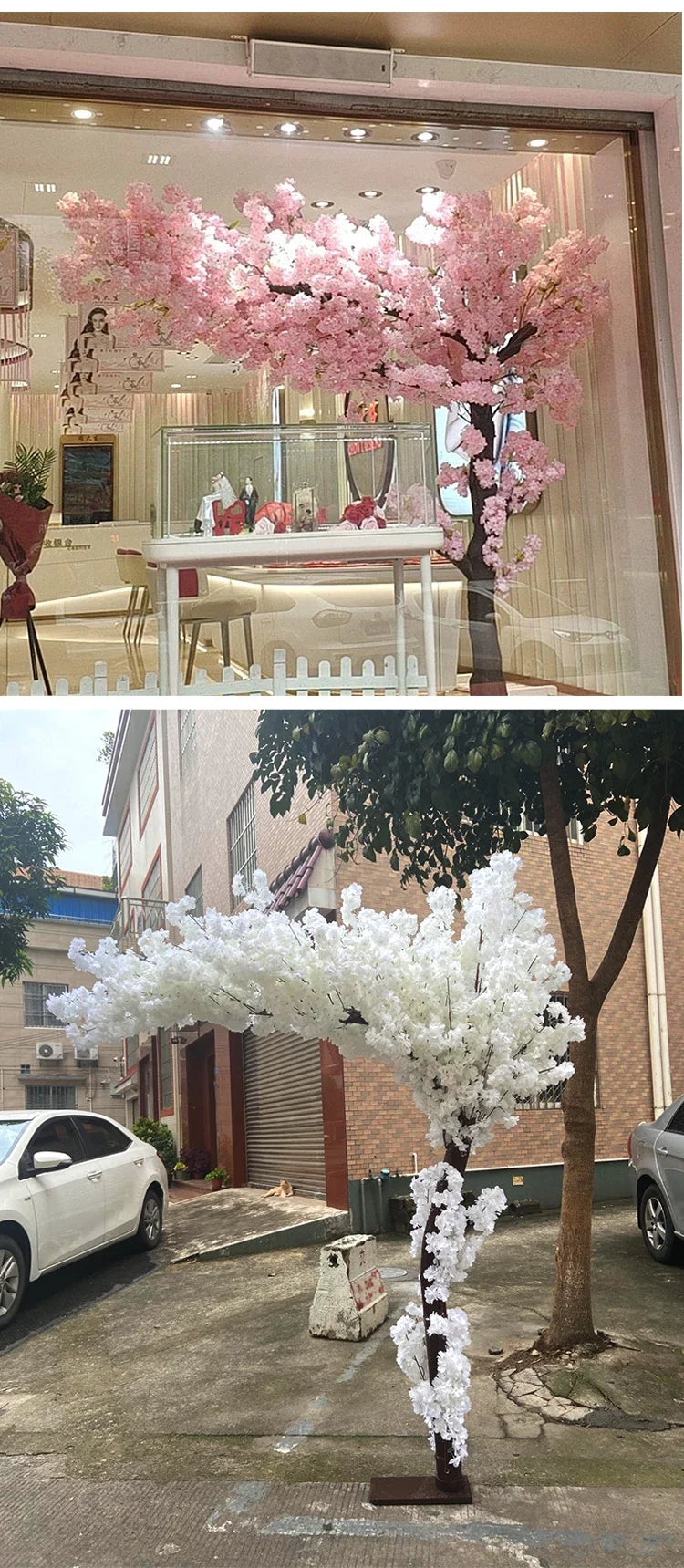 Romantic Simulation cherry tree double layer blooming cherry large plant cafe hotel shopping mall floor Decor props fake tree