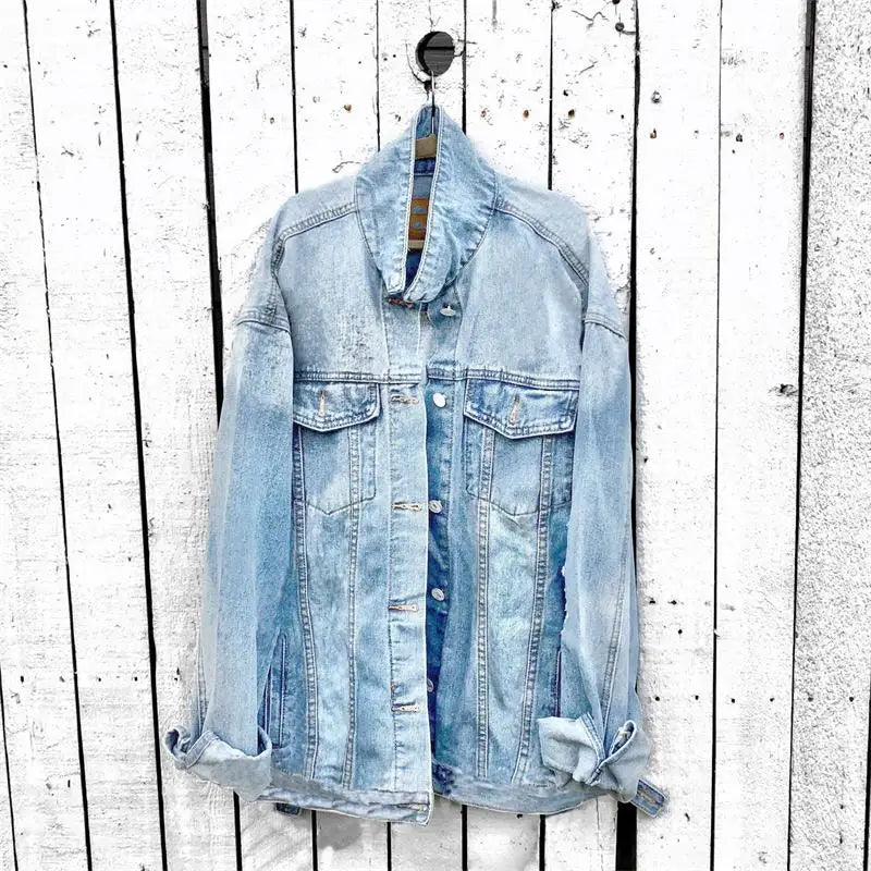 Cappotto di jeans da donna 2023 autunno nuova tendenza del risvolto letterario semplice cappotto di jeans Casual di grandi dimensioni
