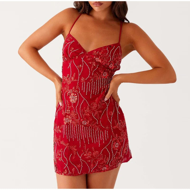 Piuma Paillettes Partywear Mini Abiti da donna Elegante maglia trasparente con paillettes Abito femminile a maniche lunghe 2024 New Club Abiti da sera