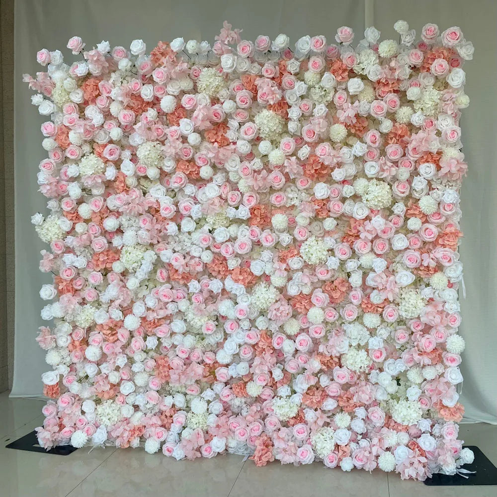 Creative Wedding Wall Decorative Wall Panels Pink Roses Rolled Up Flower Wall Background