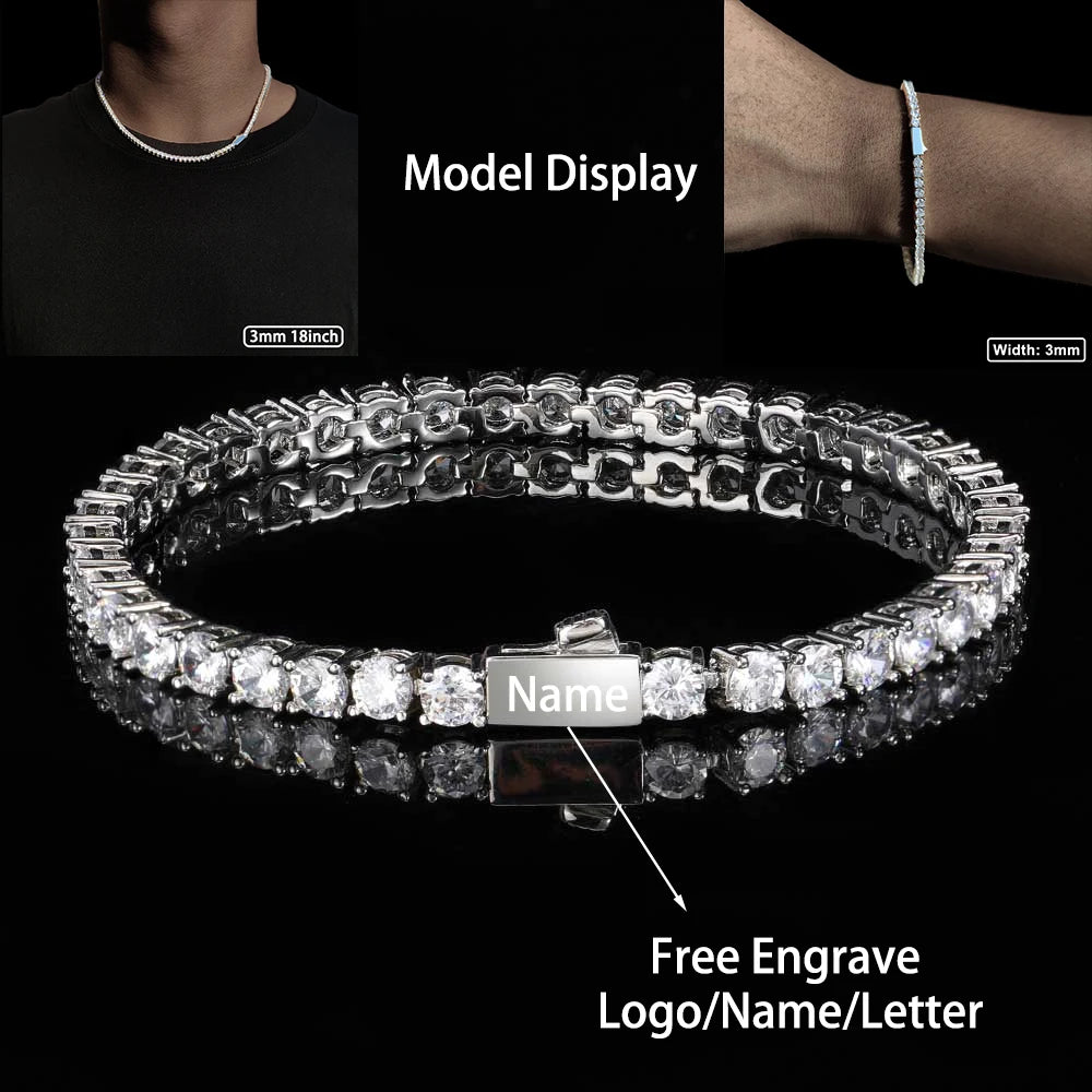3mm 4mm 5mm 1 fila catena da tennis zircone bling materiale in rame collana hip hop uomo e donna gioielli ghiacciati nome inciso gratuito