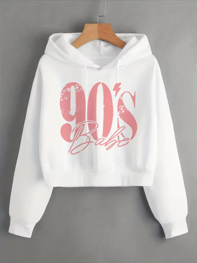 Felpa Corta con Stampa Lettere Stile Anni '90, Top Corto con Cappuccio, Felpa Y2k, Abbigliamento Casual Gotico per Autunno Inverno