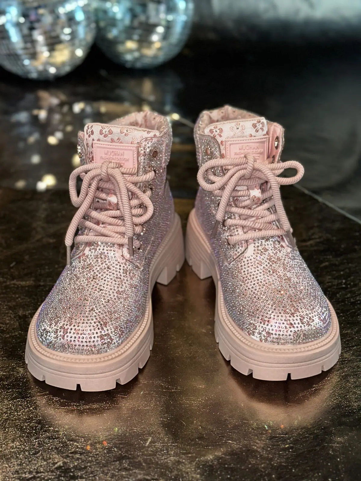 Stivaletti Retrò Autunno Inverno Nuovi con Strass e Lacci Punta Tonda Plateau Scarpe da Donna Taglie Grandi