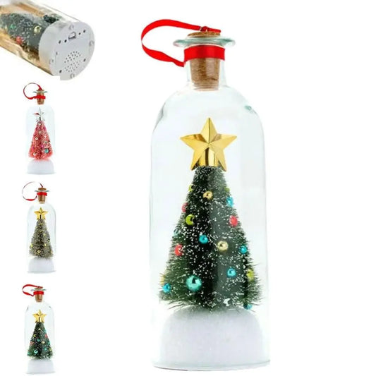 Recordable Christmas Tree Message Bottle Xmas Holiday Keepsake Christmas Props Snowy Scene in Nostalgic Bottle