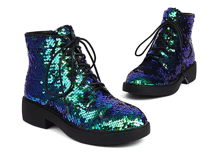 Donna Autunno Inverno Stivaletti 2024 Tendenza Comfort Casual Hip-Hop Scarpe da ballo con paillettes Club Party Donna Stivaletti stringati