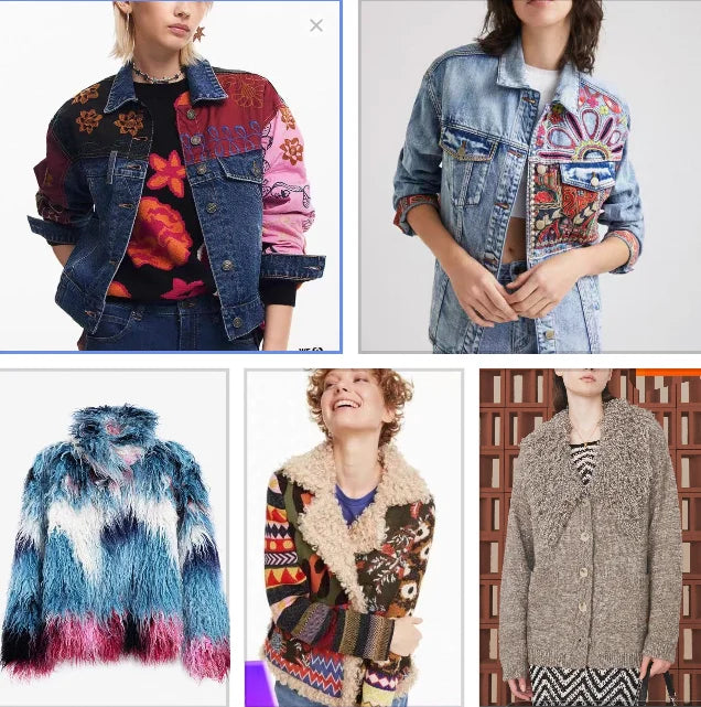 Una nuova giacca di jeans ampia e casual spagnola ricamata e color block dalla ordine di esportazione originale