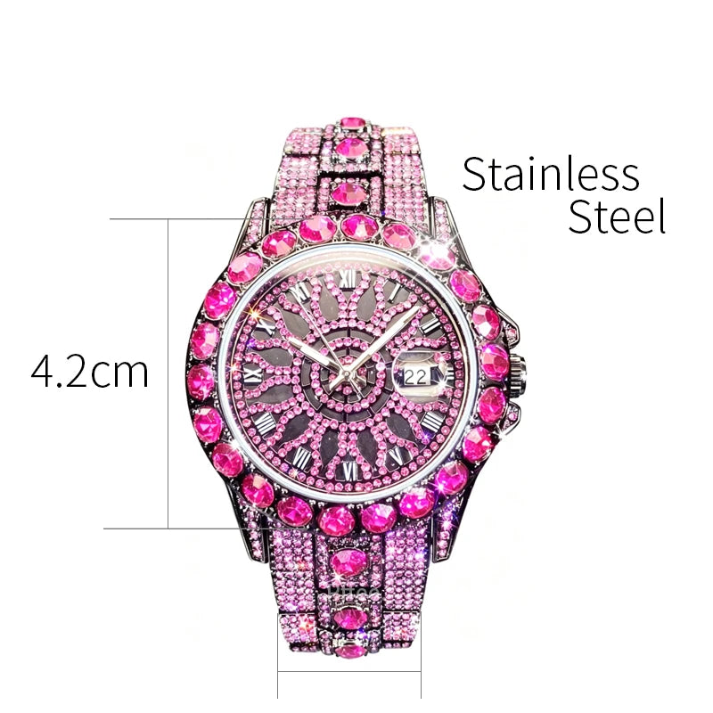 Orologio da Polso Hip Hop Pffee per Uomo, Orologi di Lusso con Diamanti, Orologio con Rubini alla Moda per Donna, Impermeabile con Calendario, Regalo per Ragazze