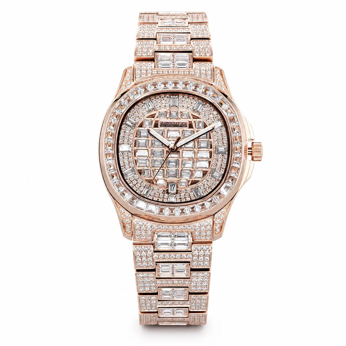 OBLVLO Orologio Automatico da Uomo 40mm Quadrato, Orologio da Polso Meccanico Impermeabile con Quadrante e Cinturino Incastonati di Cristallo, Vetro Zaffiro Luminoso