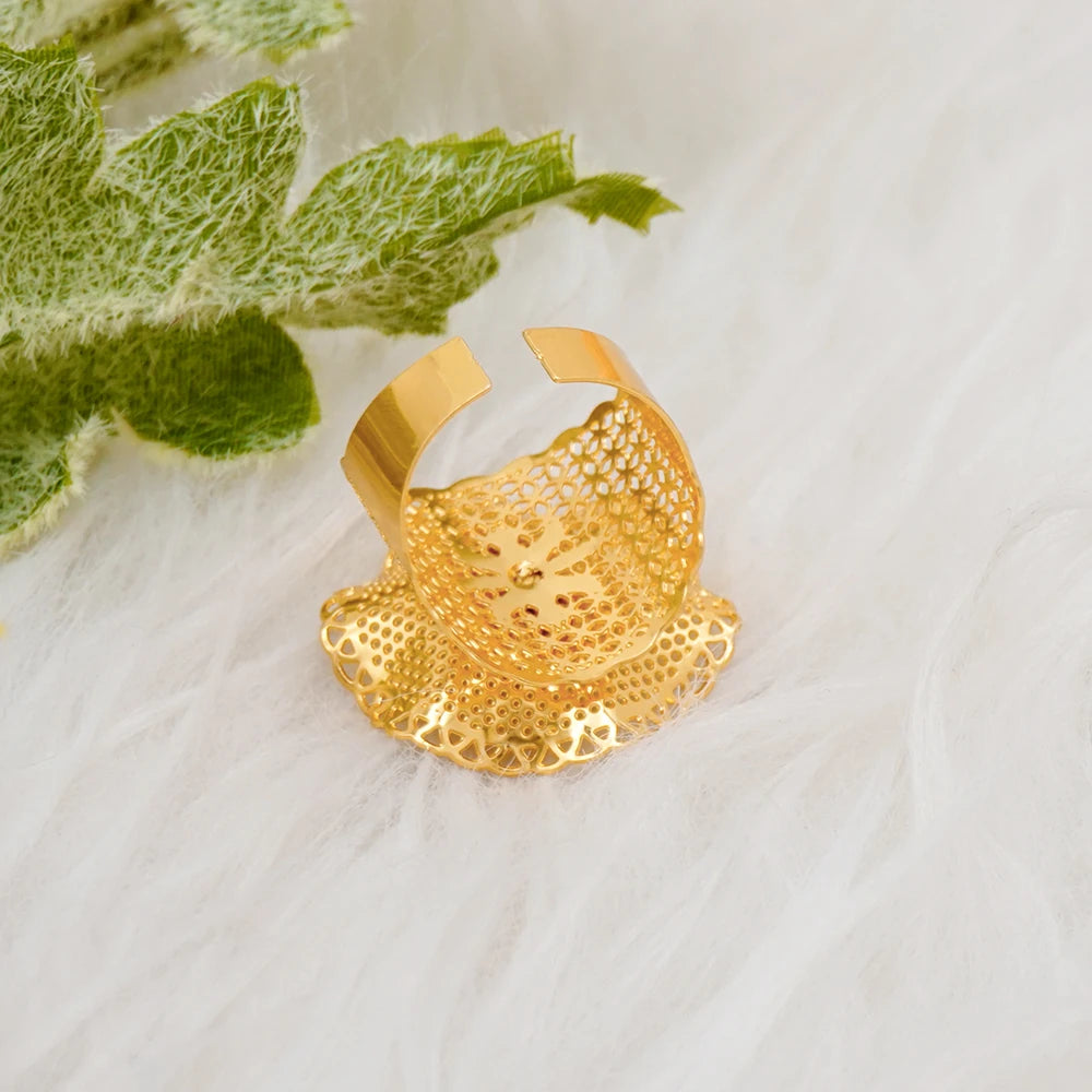 Bracciale color oro Dubai con anello per donna Bracciale con polsino a catena con ciondoli Bracciale indiano Arabo Francia Regali di gioielli da sposa