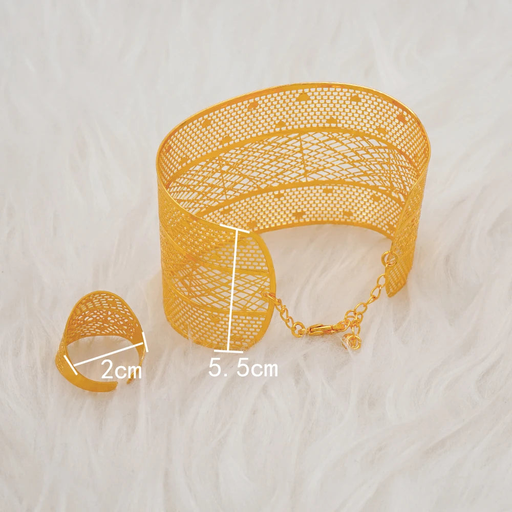 Bracciale color oro Dubai con anello per donna Bracciale con polsino a catena con ciondoli Bracciale indiano Arabo Francia Regali di gioielli da sposa