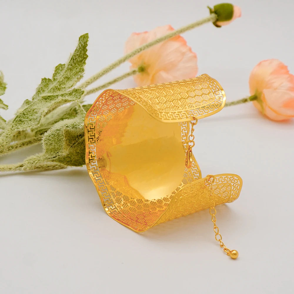 Bracciale color oro Dubai con anello per donna Bracciale con polsino a catena con ciondoli Bracciale indiano Arabo Francia Regali di gioielli da sposa