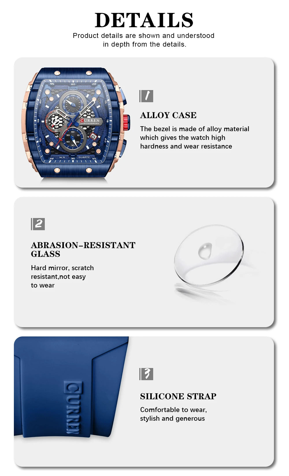 CURREN Orologi da uomo delle migliori marche Orologio da polso al quarzo quadrato di lusso Orologio cronografo luminoso impermeabile per uomo Orologio con data
