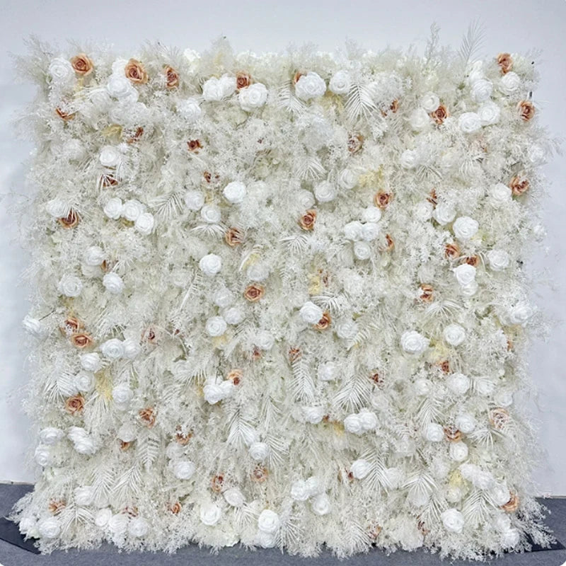 New 5D pink Feather Fabric Flower Wall Wedding Backdrop Decor Cloth Green Plants Wall Birthday Party Event Props Window Display