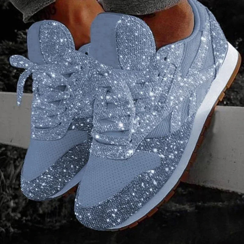 2025 nuove scarpe da ginnastica piatte da donna scarpe vulcanizzate Bling casual da donna scarpe da donna all'aperto con plateau in rete con lacci taglie forti