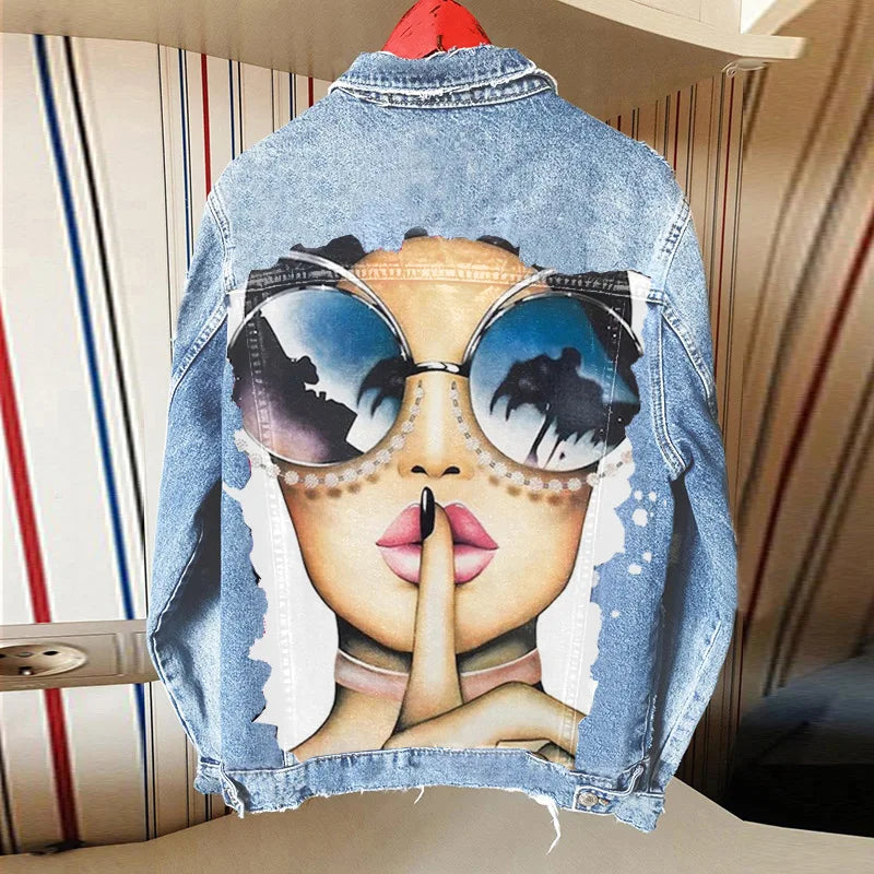 Autunno vendita calda nuovo stile personalizzato stampa giacca di jeans cappotto all'ingrosso commercio estero pezzo di personalizzazione del modello