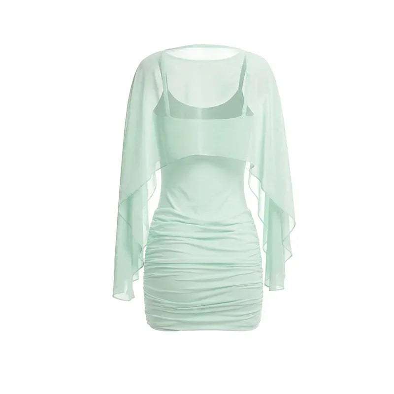 Mini Abito Sexy in Rete Trasparente da Donna, Outfit da Festa Y2K, Vestito Aderente Senza Maniche con Scollo Tondo per l'Autunno, Regalo per le Vacanze
